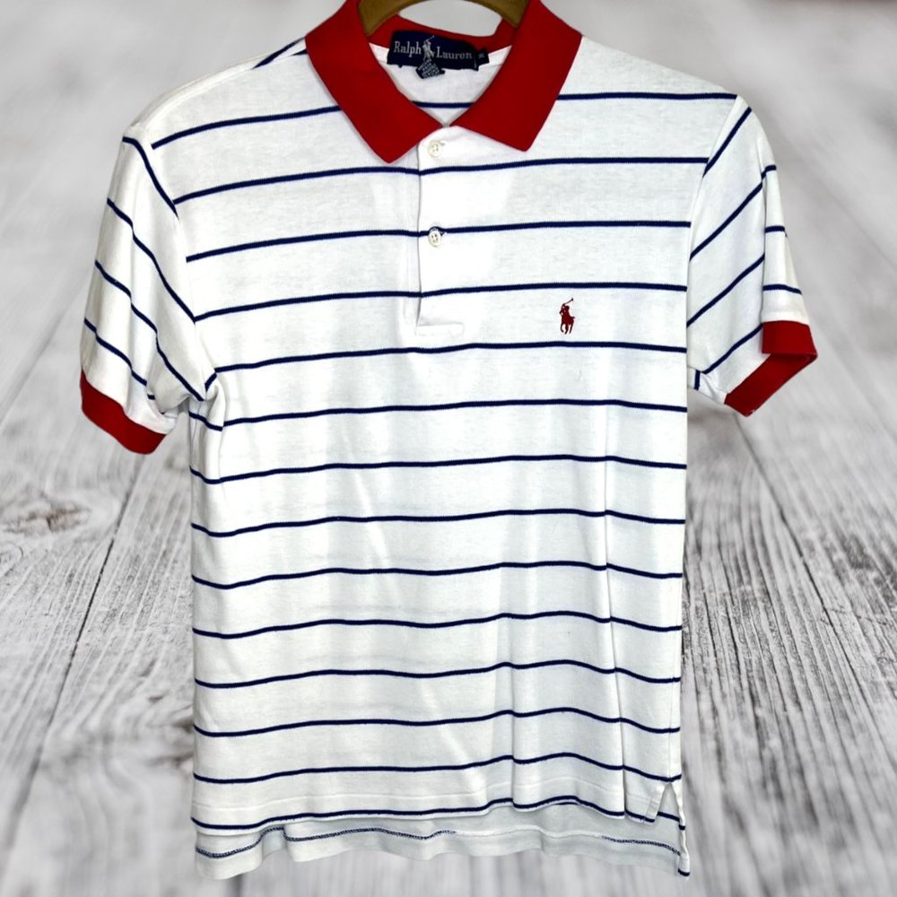 Ralph Lauren Polo Collar Strips Short Sleeve Boys Sz M